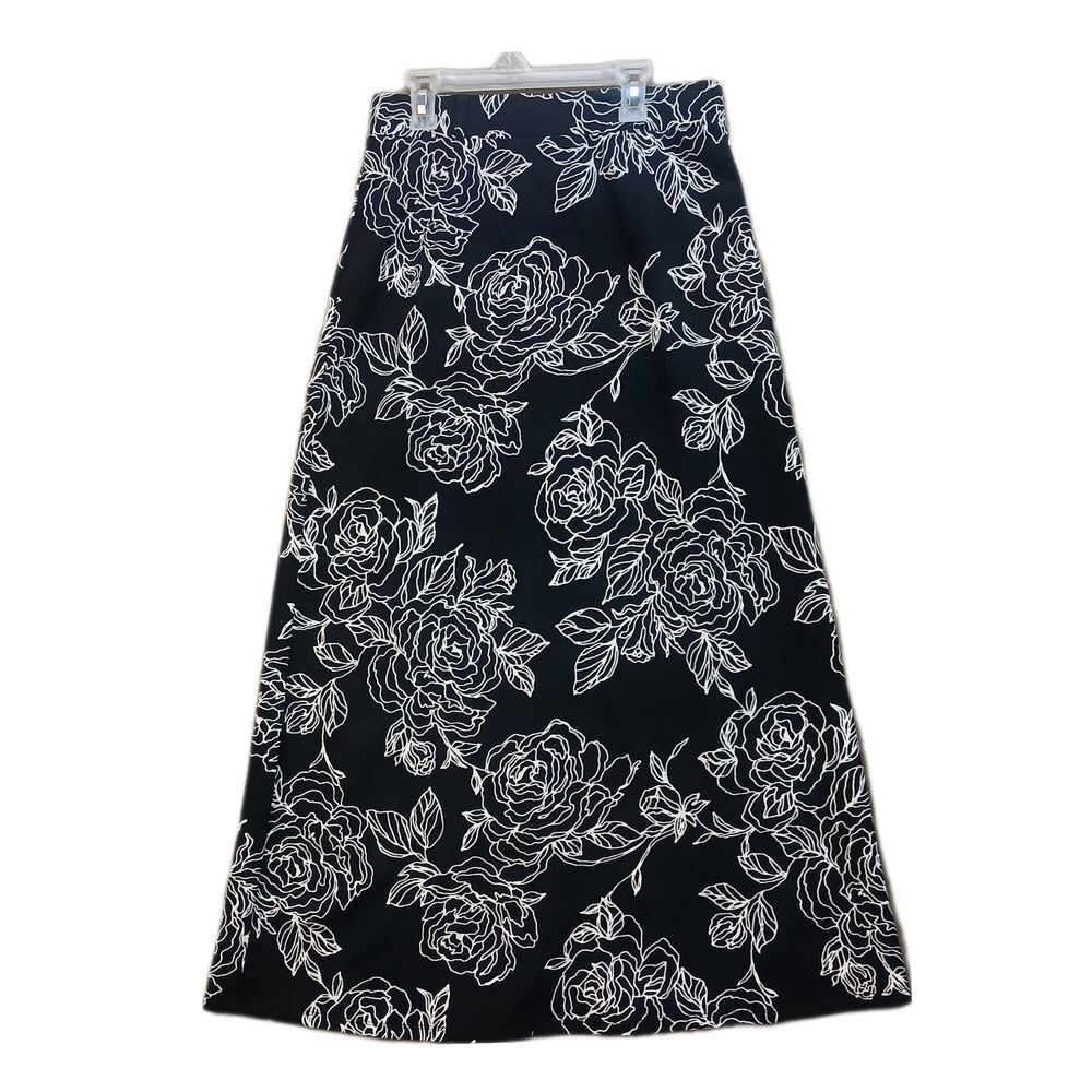 Messini midi black‎ & white rose skirt SKUW403